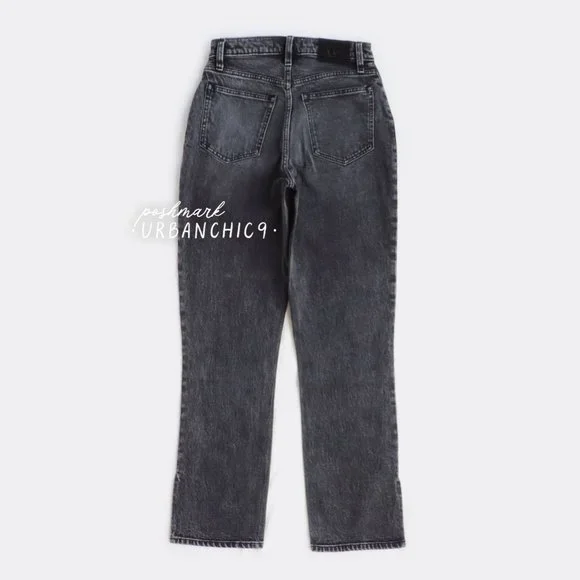 NWT ABERCROMBIE Curve Love 90s High Rise Straight Jean Gray Side Slit size 27 - Picture 6 of 14